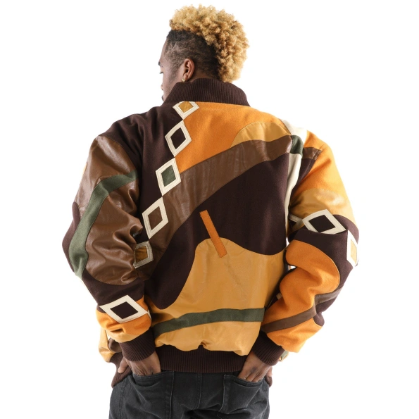 Pelle Pelle Men Yellow Abstract Leather Jacket view 1