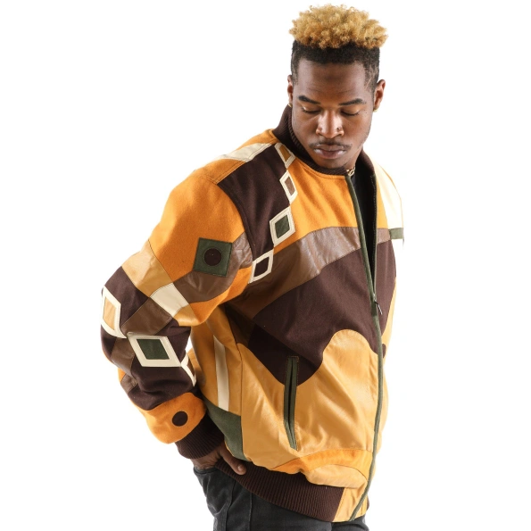 Pelle Pelle Men Yellow Abstract Leather Jacket view 3