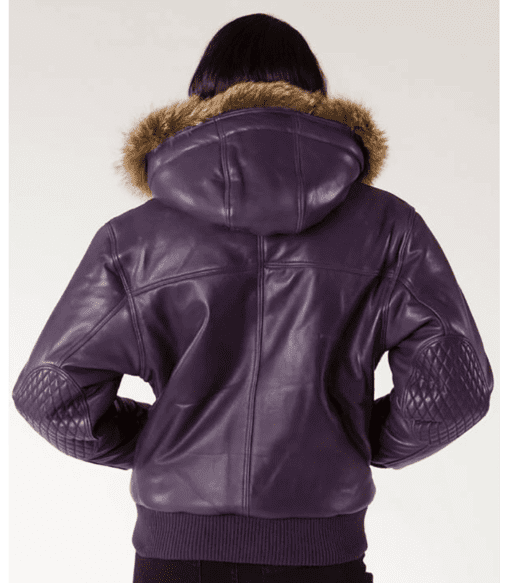Pelle Pelle Quilted Fur Hood Leather Jacket | Purple Jacket