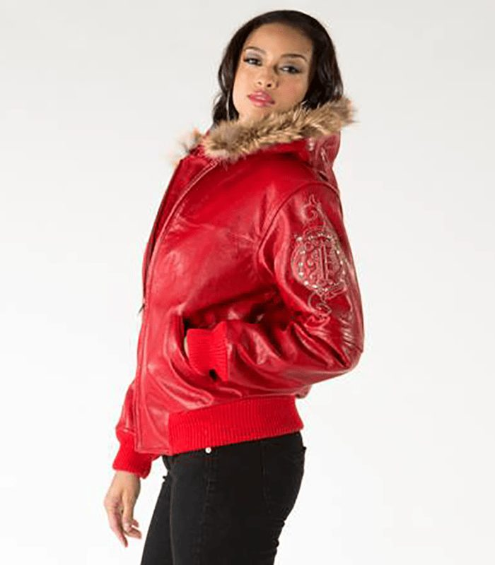 Pelle Pelle Red Women Fur Hood Leather Jacket view 3