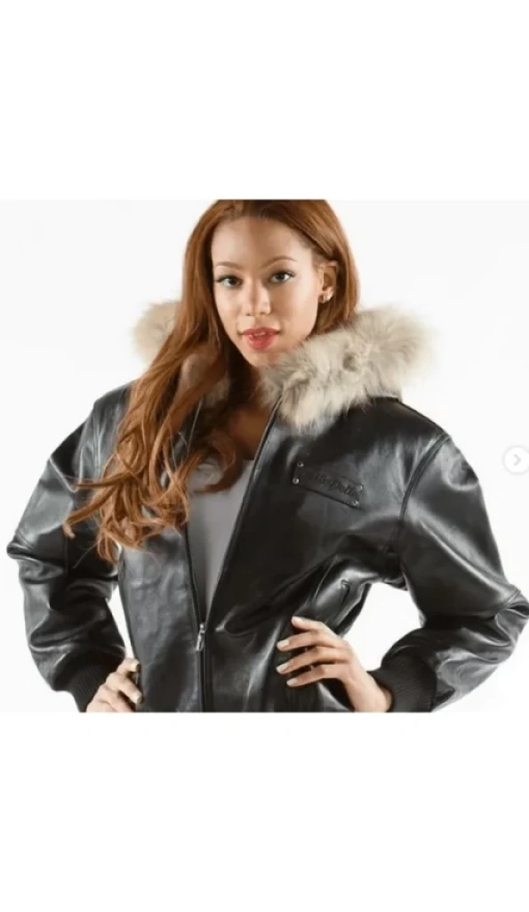 Pelle Pelle Black Bomber Fur Hood Leather Jacket