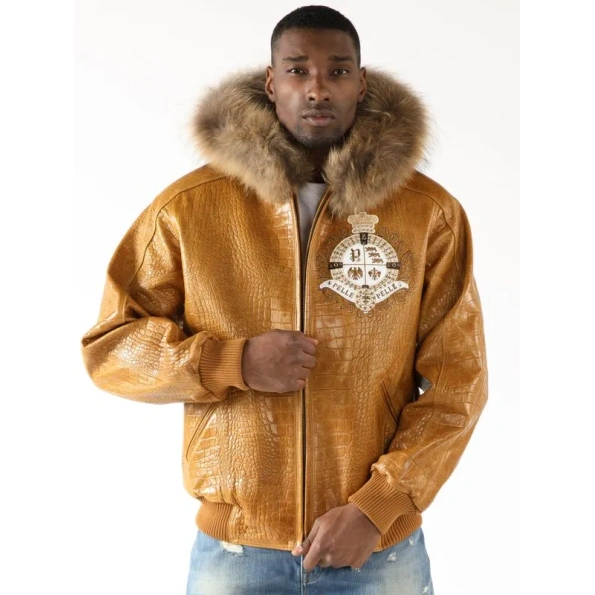 Pelle Pelle Brown MB Fur Hood Leather Jacket | Men Jacket