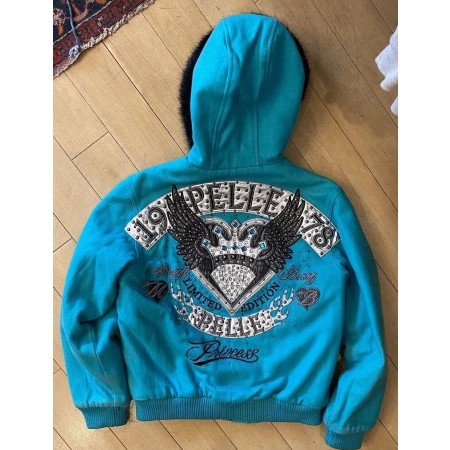 Pelle Pelle Blue Princess Fur Hood Wool Jacket | MB Jacket view 2