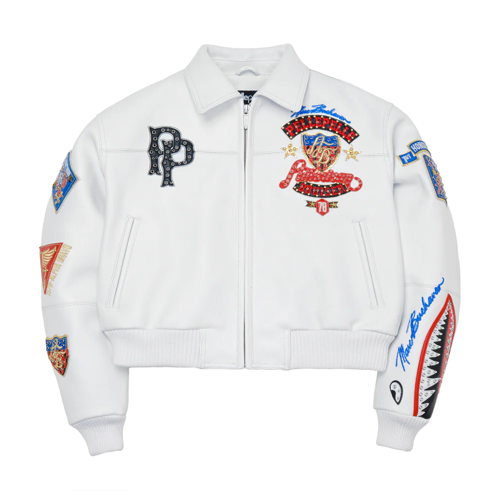 Pelle Pelle White American Bruiser Plush Womens Crop Jacket view 1