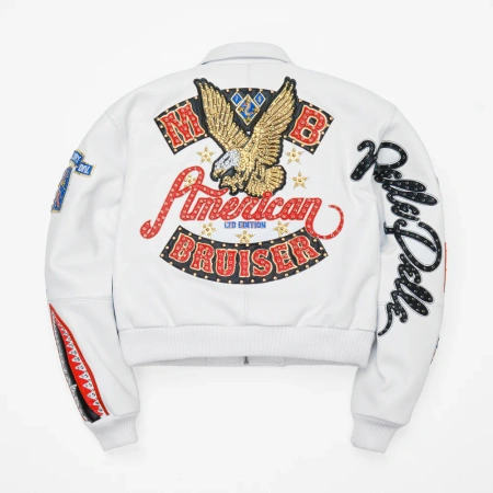 Pelle Pelle White American Bruiser Plush Womens Crop Jacket view 2
