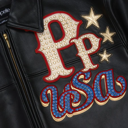 Pelle Pelle Stars and Stripes Black Leather Jacket view 5