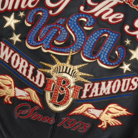Pelle Pelle Stars and Stripes Black Leather Jacket view 3