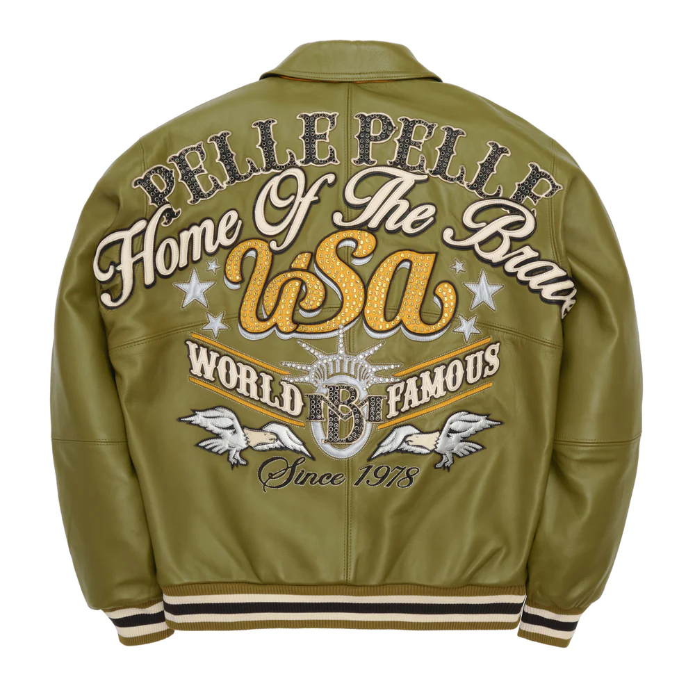 Pelle Pelle Stars and Stripes Olive Leather Jacket view 2